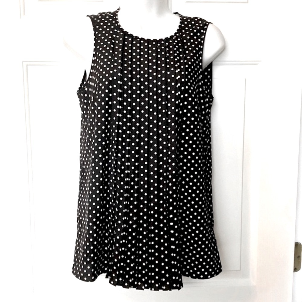 MICHAEL Michael Kors Black and White Polka Dot Sleeveless Pleated Top Sz XS NWT